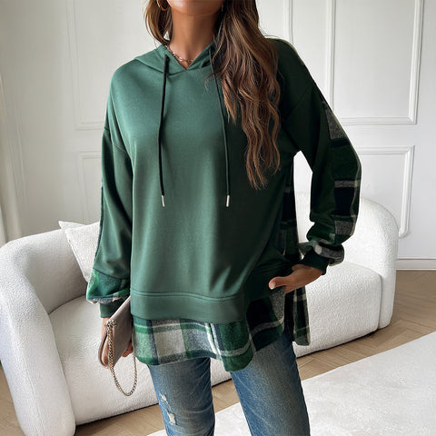 Women’s Vintage Oversized Hoodie – Y2K Plaid Patchwork Streetwear Sweatshirt