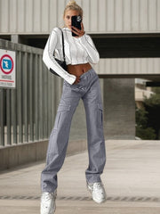 2025 Women’s High-Waisted Work Pants – Loose Wide-Leg Streetwear with 6 Pockets
