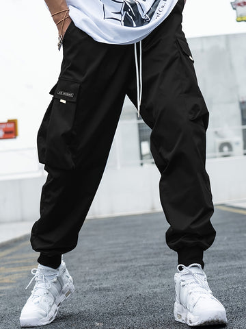 Men’s Multi-Pocket Cargo Pants – Hip-Hop Streetwear Drawstring Trousers