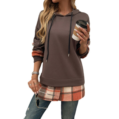 Women’s Vintage Oversized Hoodie – Y2K Plaid Patchwork Streetwear Sweatshirt