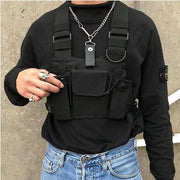 Unisex Black Streetwear Chest Rig Bag Vest Style Waist Pack
