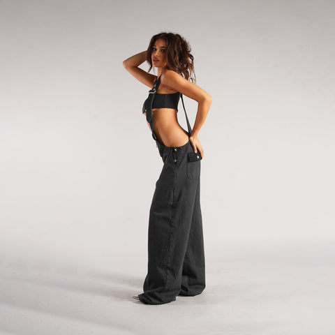 Women’s Y2K Denim Overalls – Loose Streetwear Jumpsuit with Zipper & Pockets